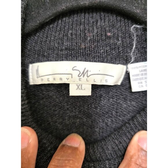 VTG Perry Ellis Gray & Red Geometric Diamond Knit Sweater Long Sleeve Turtleneck - Picture 6 of 8